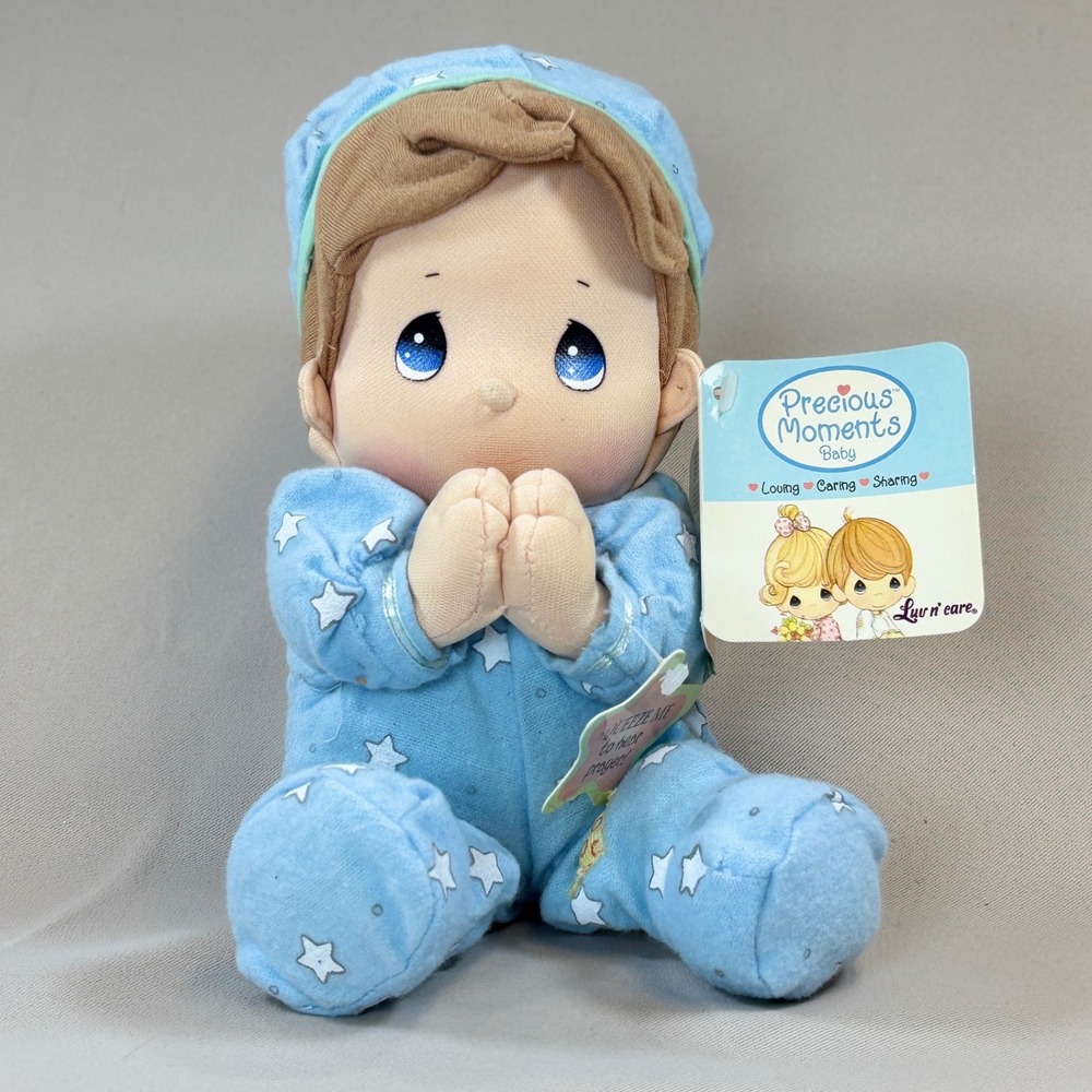 NWT Vintage Precious Moments Prayer Pal Boy Doll WORKS Talks Blue Pajamas